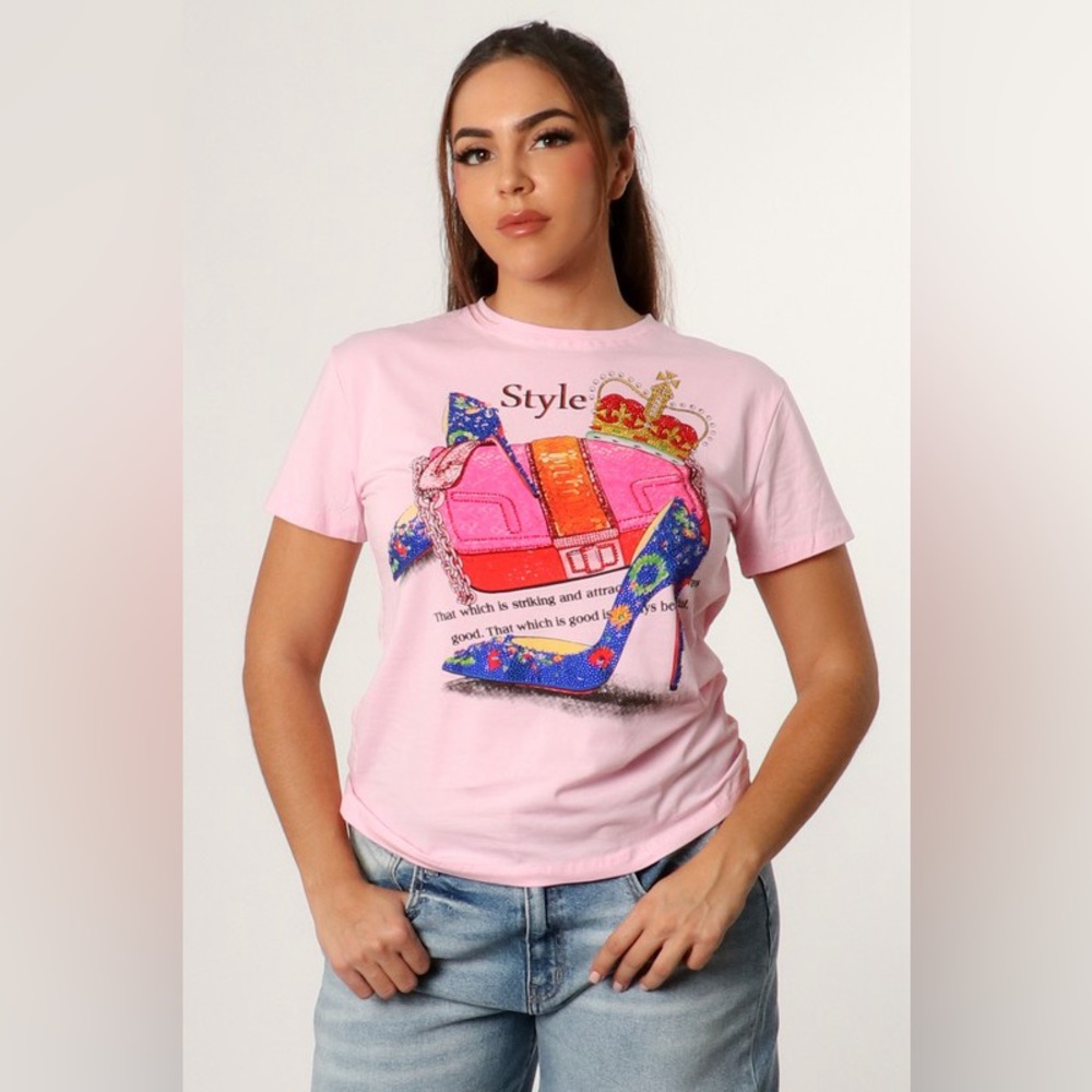 Women's Rhinestone Tshirt - Picture 3 of 5